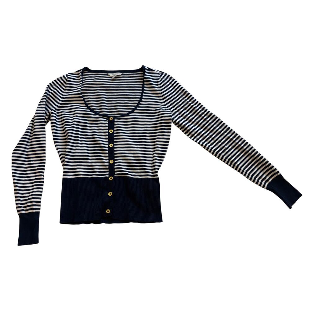 Guess women Navy & White Strip Scoop Neck Cardigan Size Sma